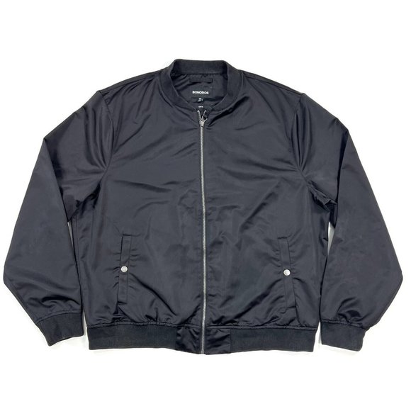 Bonobos Classic Bomber Jacket Mens 2XL Full Zip Black Satin - Picture 1 of 12